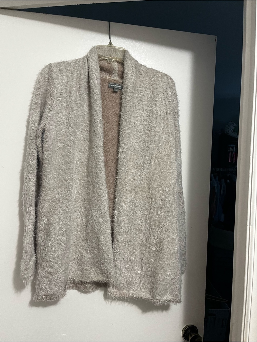 Johnson & Murphy Fuzzy Open-Front Cardigan in Light Beige